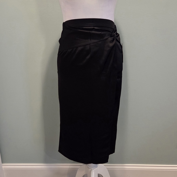 Nine West Black Faux Wrap Satin Finish Midi Skirt Size S NWT - Picture 2 of 16